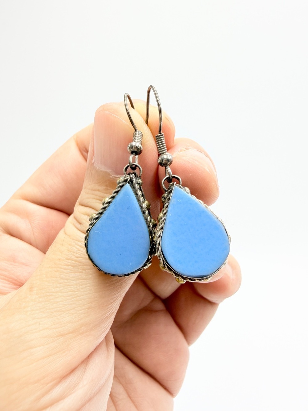 Vintage Blue Teardrop Stone Dangle Earrings Boho Tribal Style
